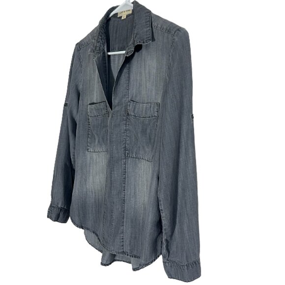 Anthropologie Cloth & Stone Chambray Gray Tencel Button Down Shirt Small - Picture 4 of 9